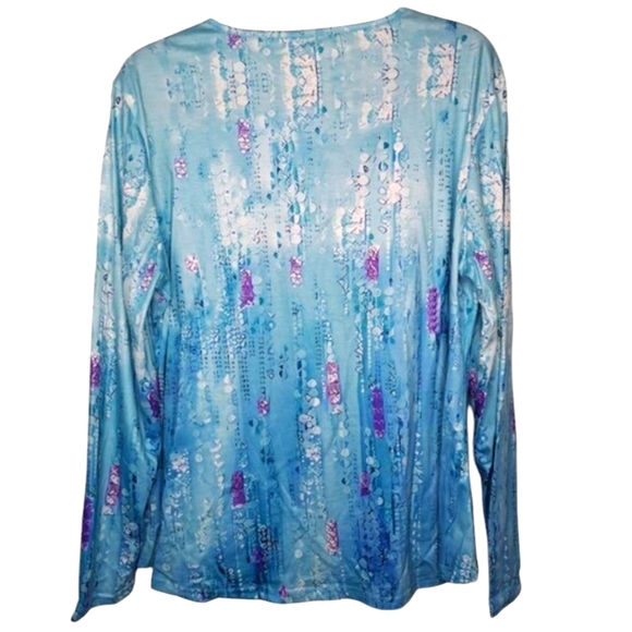 NEW Blue and White Printed Button Collar Top Plus Size XXL - Picture 2 of 5